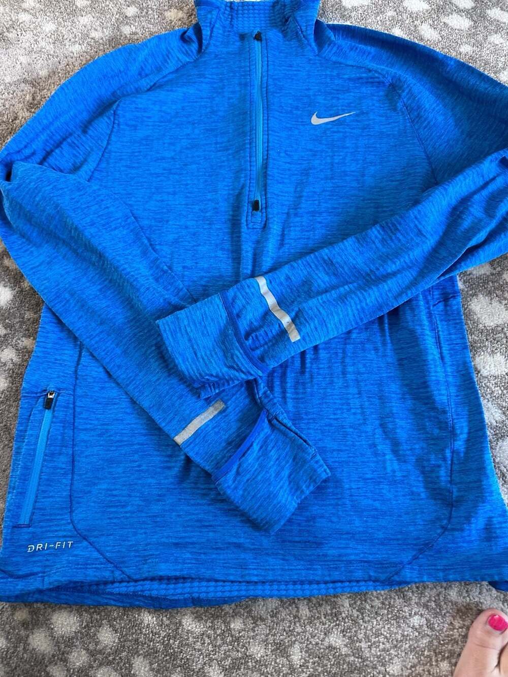 Nike Sphere Element 1/2 Zip Size M Blue Running Pullover Thermal Waffle